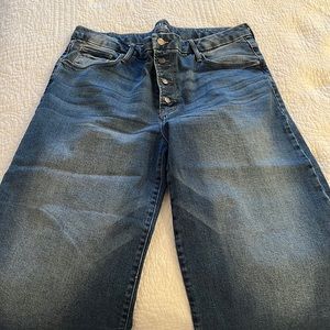 Fun high rise button fly jeans with super flare leg